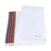 【Paul Smith】PAUL SMITH銀色電繡簽名LOGO純棉條紋飾邊設計浴巾(大/白)