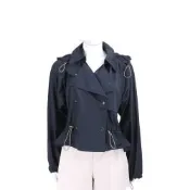 BURBERRY 巴寶莉 輕盈緞面感抽繩腰部短版風衣連帽外套(女款/海軍藍)