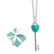 【Tiffany&Co. 蒂芙尼】925純銀-Keys 藍瓷愛心純銀鑰匙墜飾項鍊(展示品)
