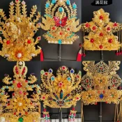 【神明鳳冠】鳳冠帽頭飾娘娘神帽觀音帽子神像帽冠三鳳冠媽祖帽太子帽王爺帽天公帽狀元帽神明佛像帽
