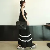 莫代爾背心長裙夏季新款女裝韓國寬鬆黑色無袖大擺洋裝氣質洋裝休閒洋裝長裙長版洋韓國連身裙裝