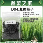 【蔬菜之家】D04.北蔥種子3克(約1100顆)(香味濃，耐熱性強，抽苔開花較早)蔥類種子