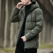 (店+)羽絨外套男青少年加厚麵包服大學生男款連帽寬鬆羽絨服秋冬季防風防水保暖外套中長款男士爸爸夾克男童防寒棉服大尺碼禦寒鋪棉大衣