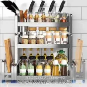 廚房多功能置物架304不鏽鋼加厚臺面廚具收納刀架醬油瓶調味品調