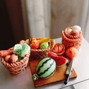菜市場 蔬果 青菜 馬鈴薯 地瓜 葡萄 橘子 傳統 袖珍 手作 迷你 食玩 微型 藝術 擺飾 禮物 黏土 情境 仿真食物
