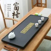 生活軌道 【整塊烏金石】茶盤 茶海 茶臺 泡茶盤 功夫茶具 排水茶盤 簡約家用 大小號可選 天然石材 耐熱耐磨 實木底座