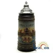 【EZBUY】德國傳統手工浮雕彩繪【布達佩斯國會大廈】德國 啤酒杯