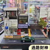 1:64高模擬木質微縮模型精緻立體燈光花店咖啡店劇院商城diy收藏