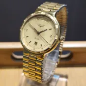 二手 實品在台北 瑞士浪琴Longines 征服者 Conquest 星期日期 金色石英鍊帶男錶