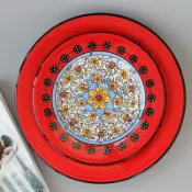 協貿國際日用品生活12館 歐美式陶瓷盤子21cm創意手繪西餐盤網紅盤圓形菜盤家用牛排盤平盤