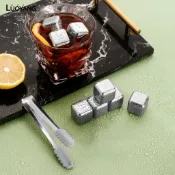 洛陽牡丹金屬冰塊威士忌可重複使用威士忌石可重複使用不銹鋼冰塊套裝帶夾子 - 用於啤酒雞尾酒飲料的快速冷凍金屬威士忌石