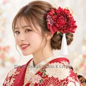 Pinkoi 代購 - 獻給和服的髮飾♡鮮紅和菊與白色流蘇髮夾 菊花 瑪格麗特 紅色 波斯菊 水引 流蘇 絲帶 成人式 和式婚禮 袴裝