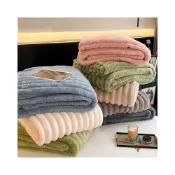 (店+)暖絨蓋毯兔兔絨抽條毯子 輕奢風素色法蘭絨毛毯 沙發毯披肩毯小毯子涼被 單人雙人尺寸可選保暖舒適 滿額折抵．免運
