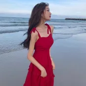 【海邊度假】吊帶洋裝 女 夏 2026 全新 超仙 長裙 三亞 旅行 沙灘裙 渡假風 海邊洋裝 長裙洋裝 吊帶長裙