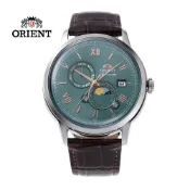 ORIENT 東方錶 SUN & MOON系列 羅馬數字日月相錶 皮帶款 綠色 RA-AK0805E