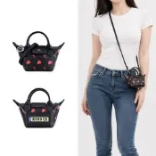 LONGCHAMP X心有所屬EU聯名LE PLIAGE CUIR系列小羊皮斜背水餃包(超迷你/黑)