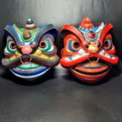 [臺灣出貨免運】中式國潮東方雄獅面具虎頭醒獅舞臺表演舞獅子頭像擺件樣板間客廳