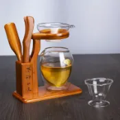 銀聯網日用品生活館 茶葉分離器茶漏架茶濾網玻璃公道杯分離器支架竹制懶人易泡架茶道