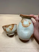 古瓷堂日本回流瓷器 日本回流 志野燒 清酒壺加杯 赤志野畫片 軟化水質回甘 手捏實用 釉水肥美 蟲洞明顯 十大名燒 瓷器收藏 工藝茶具