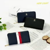 (店+)【TOMMY HILFIGER】立體TH 荔枝紋 拉鏈長夾 女生長夾 中性款