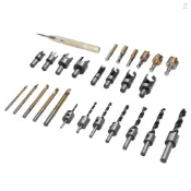 Toyutw)29pcs木工diy鑽頭套裝倒角鑽具圓柄埋頭鑽頭木塞刀具圓柄埋頭鑽頭銑鑽頭自動中心