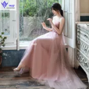 W&S 新品🎀豆沙粉晚禮服裙女高端新款氣質網紗款性感抹胸宴會成年禮主持禮服