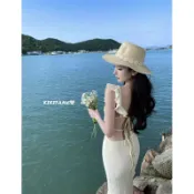 【𝐊𝐈𝐊𝐈𝐅𝐀𝐌𝐄】 🏝️氛圍營造🫧🫧性感深V鏤空美背綁帶長洋裝 渡假洋裝 露背洋裝 美背洋裝 鏤空洋裝 包臀洋裝 長裙