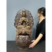 【合雅藝品】早期廣東 石灣陶【合掌觀音】觀音大士 觀世音 觀世音菩薩 名師手製 有落款 居家裝飾 石灣陶擺件 U72