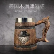 臺灣現貨復古仿真實木德國木桶啤酒杯大容量酒吧紮啤杯個性馬克水杯