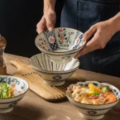 喜挖2店 日式復古麵碗湯碗家用大號斗笠碗拉麵碗釉下彩大碗米飯碗陶瓷餐具