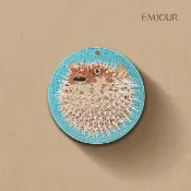 EMJOUR 雙面刺繡吊飾 - 河豚 | 海洋生物 動物 紀念品 禮物 鑰匙圈 包包配件 裝飾
