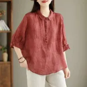 (店+)【巴黎精品】現貨+預購 女襯衫天絲棉上衣新中式唐裝漢服中袖T恤大尺碼寬鬆(夏季日系復古休閒女裝5色f1aa4)