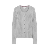 (店+)【TOMMY HILFIGER】Tommy Hilfiger 絞花肌理純棉圓領合體開衫外套針織衫 女款