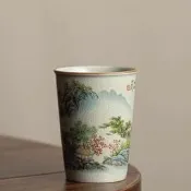 雅集嚴選 陶瓷茶具 草木灰水墨遠山建水陶瓷家用壺 承水盂茶渣缸 筆洗功夫茶具 廢水缸