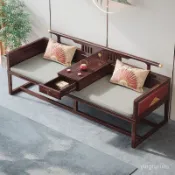 【實木傢具 免運】實木烏金木羅漢床炕幾沙髮組閤現代簡約高端輕奢新古典傢具沙發 躺椅 貴妃椅 羅漢床 沙發床 NVE9