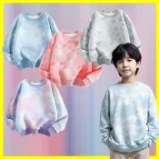 【安朵童舖】現貨韓版兒童渲染加絨長袖上衣童裝女童一體絨衛衣男童長袖T恤中大童長袖加絨上衣保暖上衣