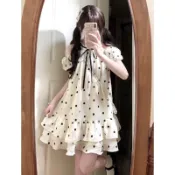娃娃蓬蓬洋裝 蓬蓬短洋裝 娃娃領洋裝 澎澎裙 大傘擺 法式甜美露肩波點連衣裙女夏季2026新款小個子氣質蓬蓬短裙娃娃裙