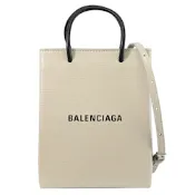BALENCIAGA 經典LOGO小牛皮手提斜背兩用包/紙袋包(淺灰)