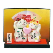 family2日本生活精品館 日本製【薬師窯】瀨戶純手工彩繪戀愛成就招財貓