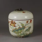民國居仁堂粉彩蓮花荷花圖豆青釉蓋罐農村舊貨茶葉罐老物件老古董
