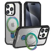 【Bill Case】戰神鎧甲 iPhone 13 Pro多功磁吸指環支架高規保護殼-極光半透黑(酷帥有型 多功合一 全面保護)