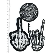 中指 骷顱手 rock手 印地安風 骷顱 黑白潮款 帥氣【愛繡堂】燙貼布、臂章、熨燙徽章、刺繡燙布、DIY手工藝縫紉用品