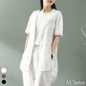 簡約純色文藝寬鬆棉麻百搭無袖長長版背心外套#113066