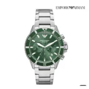 EMPORIO ARMANI亞曼尼Diver 都會菁英綠面潛水手錶 銀色不鏽鋼鍊帶  AR11500/43mm
