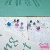 B06-4/現貨/夏日炫彩圓珠鋼針耳環/細針鎖珠式果凍珠珠耳環/耳窩耳骨鋼耳環/可愛立體炫彩光不鏽鋼耳環/小耳朵/不退色