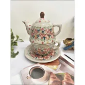 (店+)歐舍傢居】波蘭陶 咖啡杯 咖啡壺組 陶瓷 杯盤組 1杯+1盤+1壺 鄉村風手繪造型 花茶杯 馬克杯