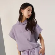 【ERSS】女裝 背心 連帽背心 女背心 街頭風 休閒風 寬肩 拼接 藕紫【K70351】
