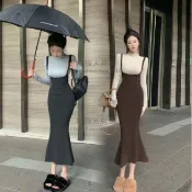 氣質收腰吊帶連身裙女高腰包臀魚尾裙純欲辣妹長裙【時尚大衣櫥】