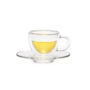 (店+)【奇高Chikao】耐熱把手雙層濃縮杯盤組 50ml 1組(雙層玻璃杯 雙層杯 雙層咖啡杯 濃縮杯)