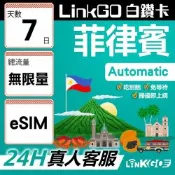 LINKGO白鑽卡 菲律賓 eSIM卡  7天上網卡 無限流量吃到飽 高速流量(菲律賓網卡 宿霧 巴拉望 馬尼拉)